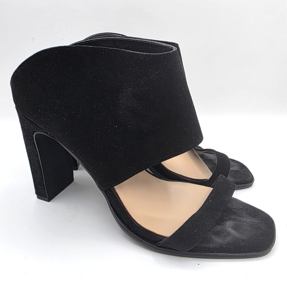 42 Gold Linx Slide Sandal Black Kid Suede Block Heel Womens 10